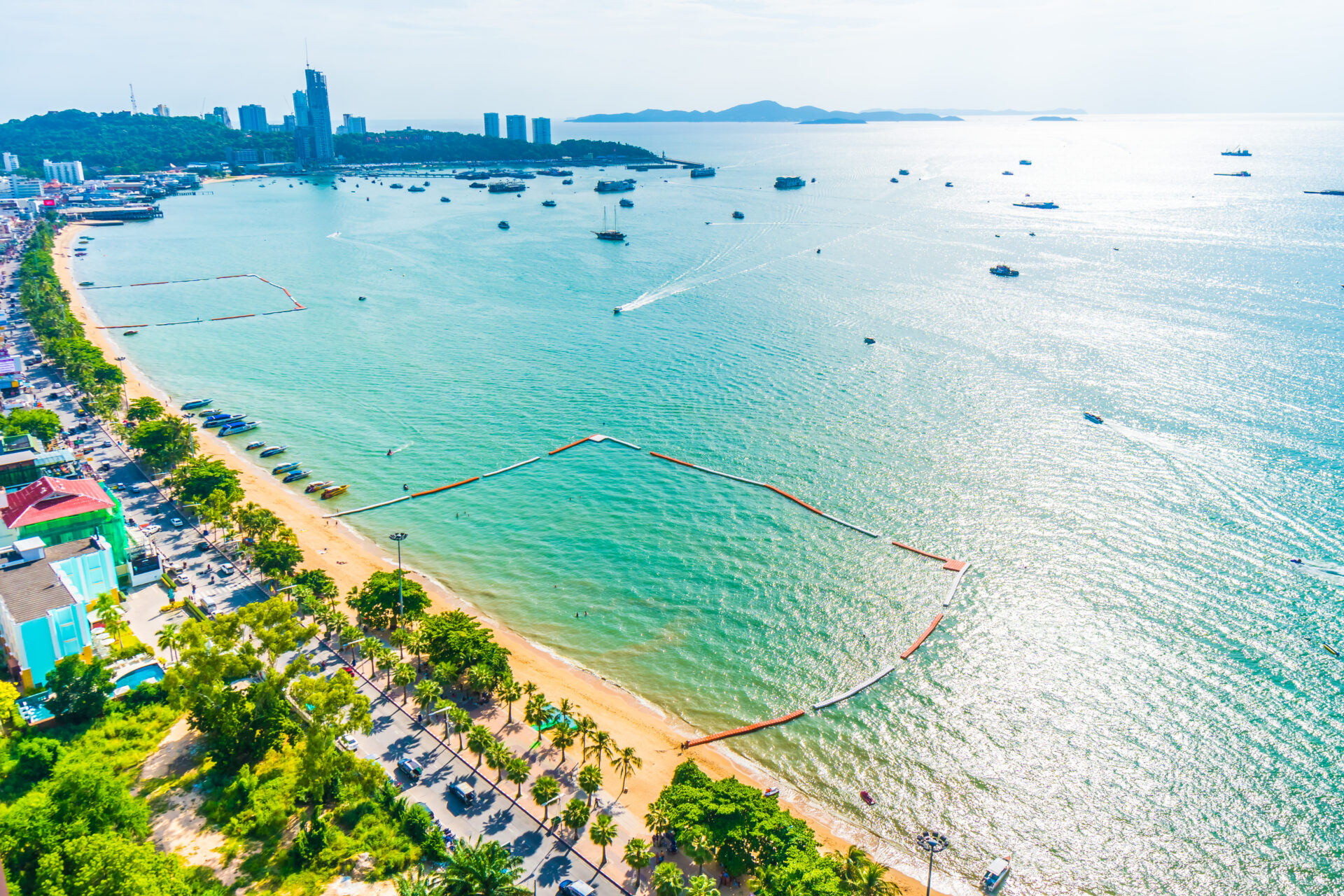 Beautiful architecture around Pattaya city with sea and ocean bay in Thailand